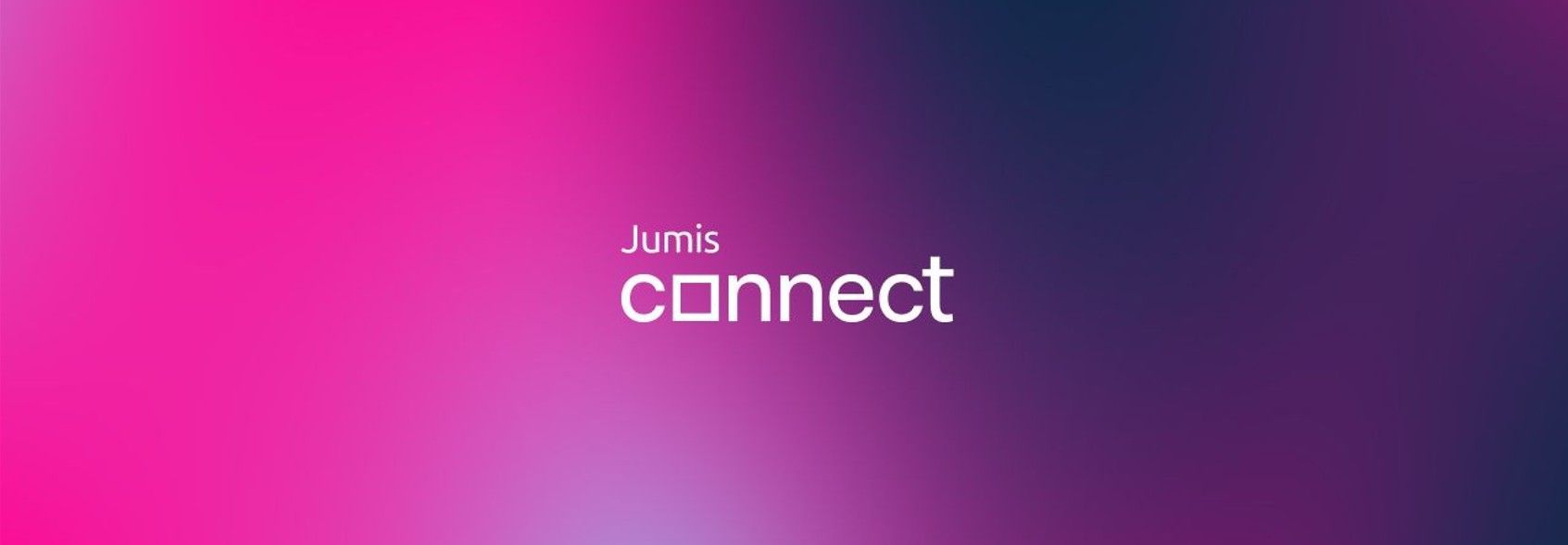 Jumis_Connect.jpg "Jumis Connect" logotips uz moderna, plūstoša fona violetos un rozā toņos. Teksts ir baltā krāsā, un burtā "o" ir iestrādāts kvadrāta simbols.